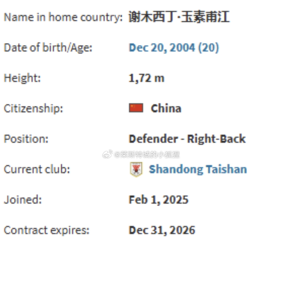  德轉顯示，因年齡造假被禁賽三個月的謝木西丁就是泰山的玉蘇甫