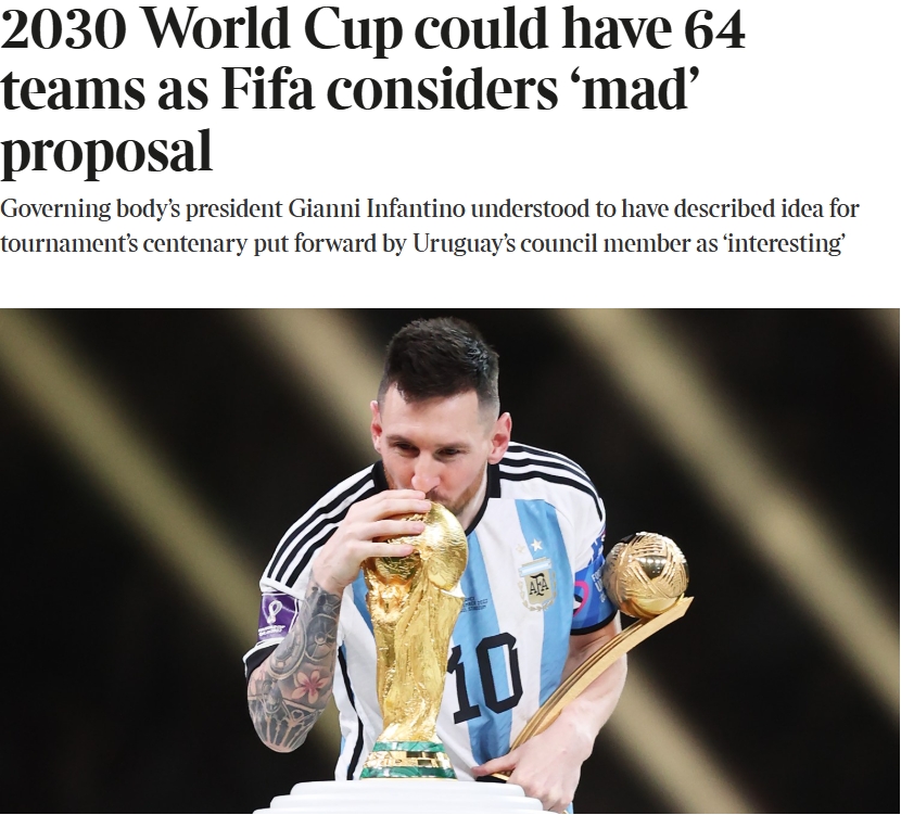 泰晤士：某官員稱2030世界杯擴軍64隊想法完全瘋狂，望盡快否決