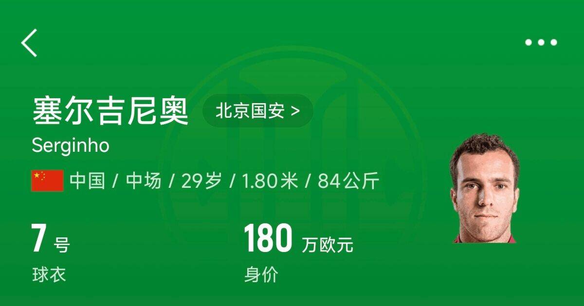  180萬歐！塞爾吉尼奧成為中國身價最高的球員，武磊120萬歐第2