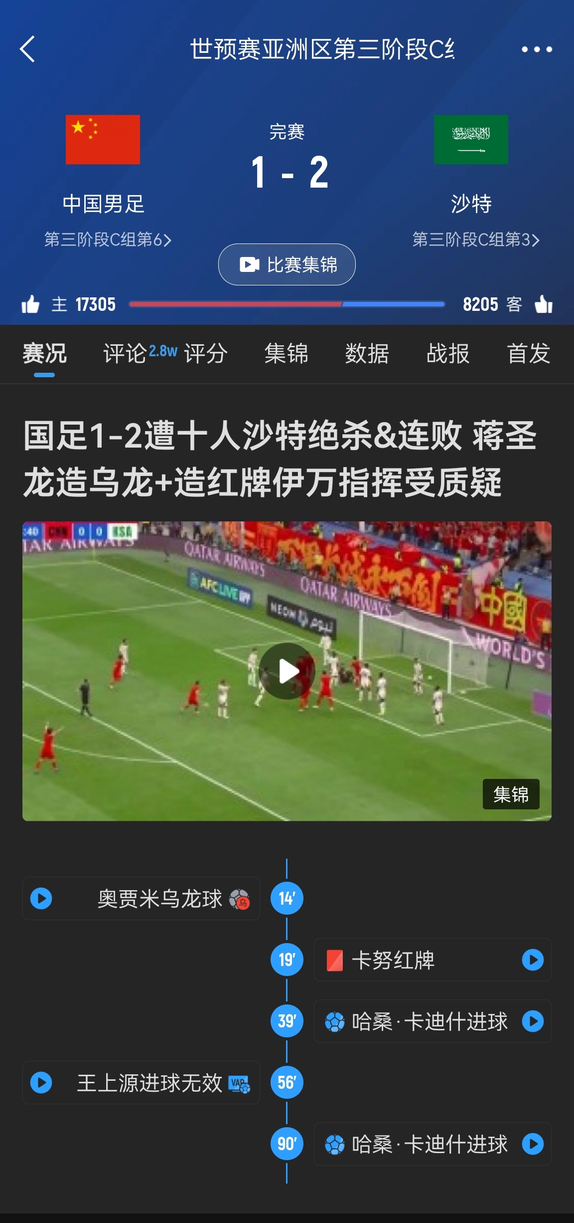  今天什么劇本？首戰沙特也是半場紅牌+蔣光太傷退，最后國足被翻